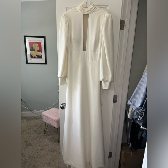 Justin Alexander High Neck Long Sleeve Fit and Flare Wedding Dress - Picture 3 of 9